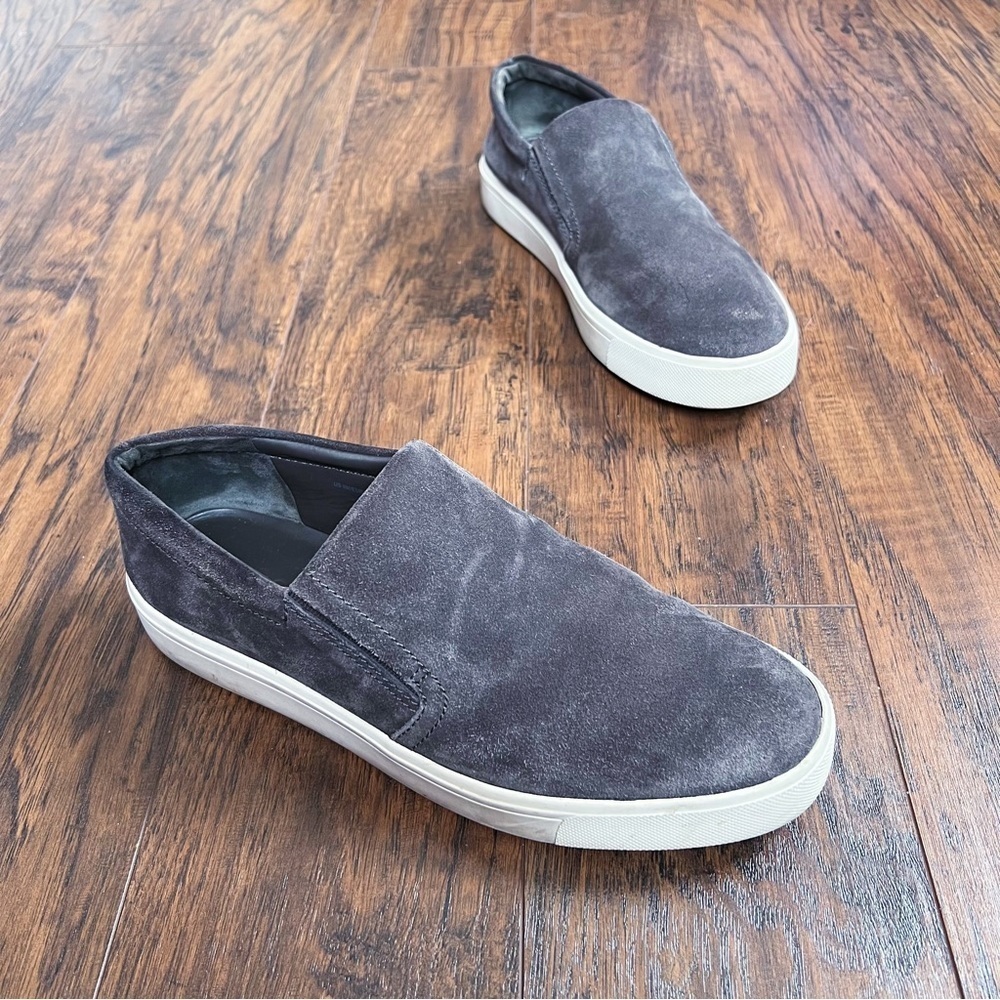Vince • Bowen Suede Slip-on Sneakers grey Charcoal leather flat platform